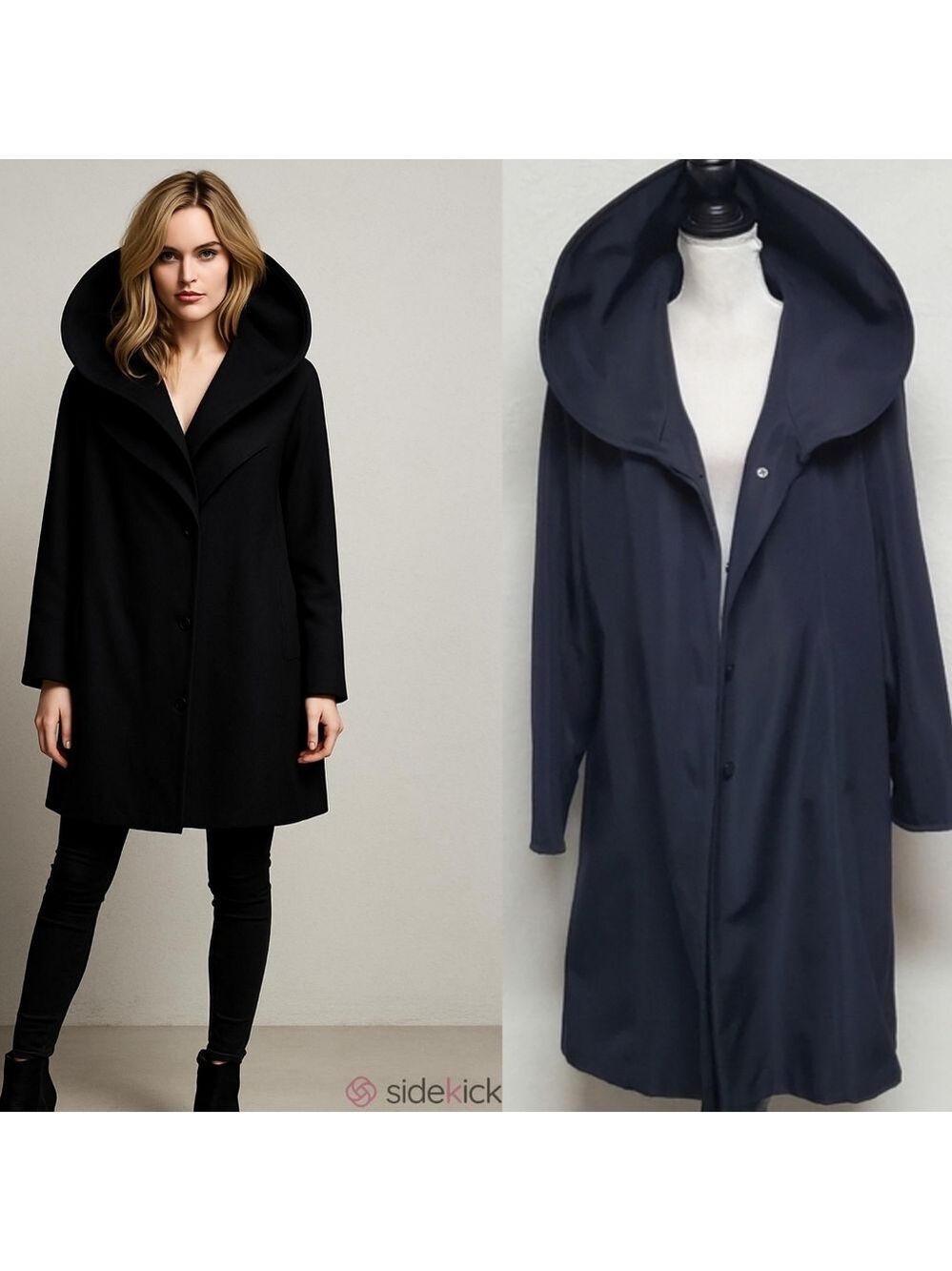 Jones New York Vintage Charcoal Black Leopard Faux Fur Lined Cocoon Trenchcoat